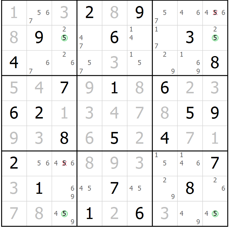 Position des candidats pour la solution de la Gr 35 page 38 du magazine de sudoku Virtuose n° 113