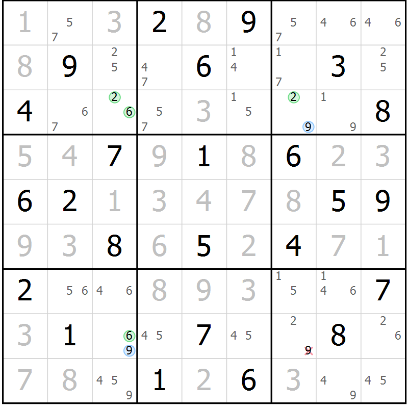 Position des candidats pour la solution de la Gr 35 page 38 du magazine de sudoku Virtuose n° 113