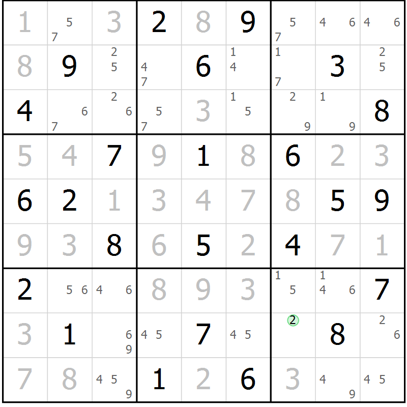 Position des candidats pour la solution de la Gr 35 page 38 du magazine de sudoku Virtuose n° 113
