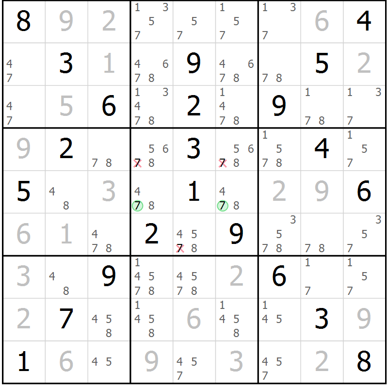 Position des candidats pour la solution de la Gr 36 page 39 du magazine de sudoku Virtuose n° 113