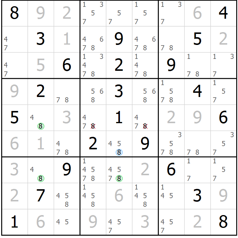 Position des candidats pour la solution de la Gr 36 page 39 du magazine de sudoku Virtuose n° 113