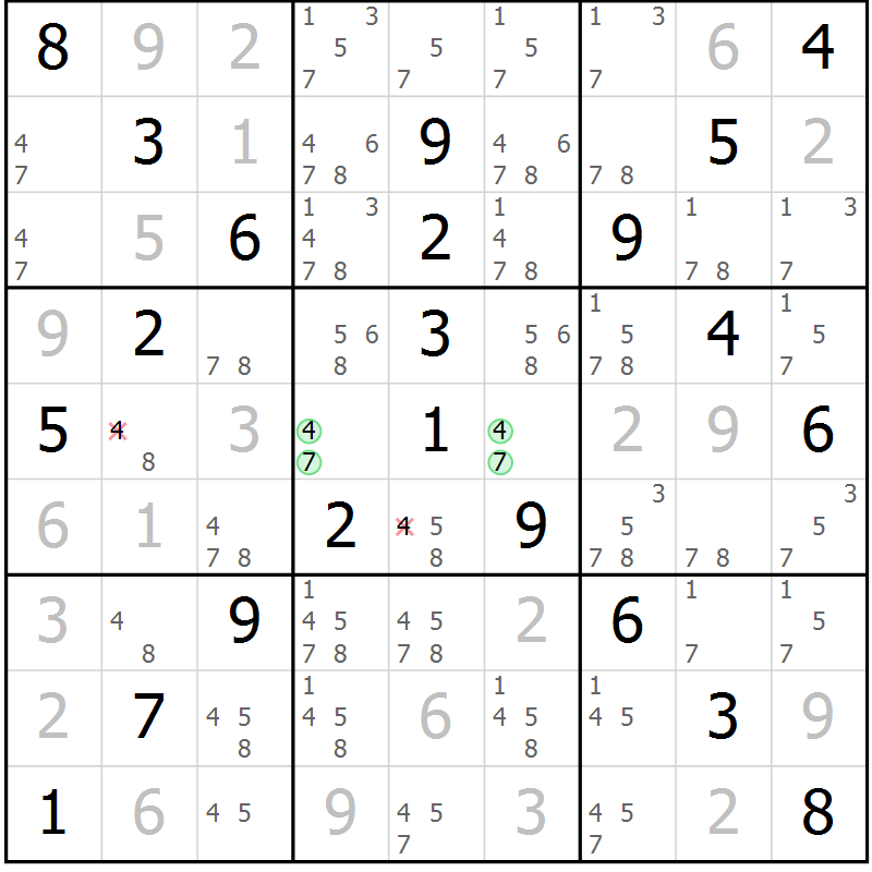 Position des candidats pour la solution de la Gr 36 page 39 du magazine de sudoku Virtuose n° 113