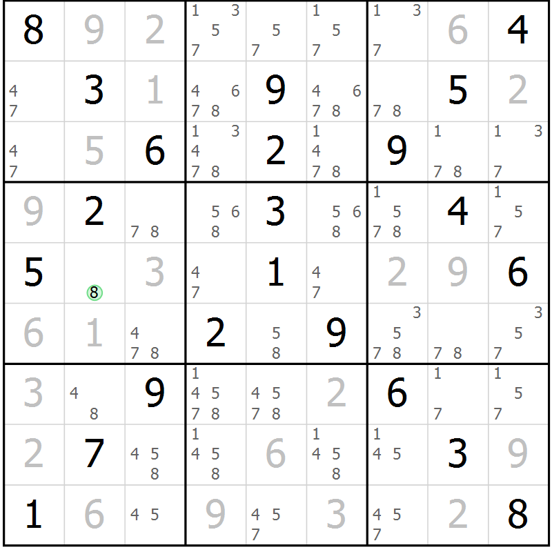 Position des candidats pour la solution de la Gr 36 page 39 du magazine de sudoku Virtuose n° 113