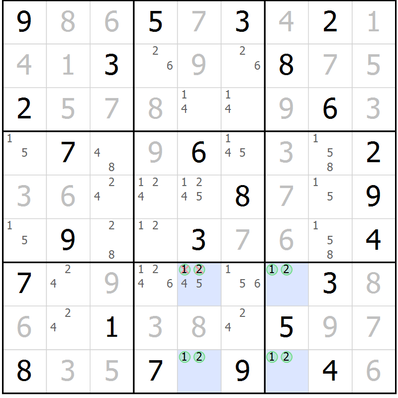 Position des candidats pour la solution de la Gr 37 page 40 du magazine de sudoku Virtuose n° 113
