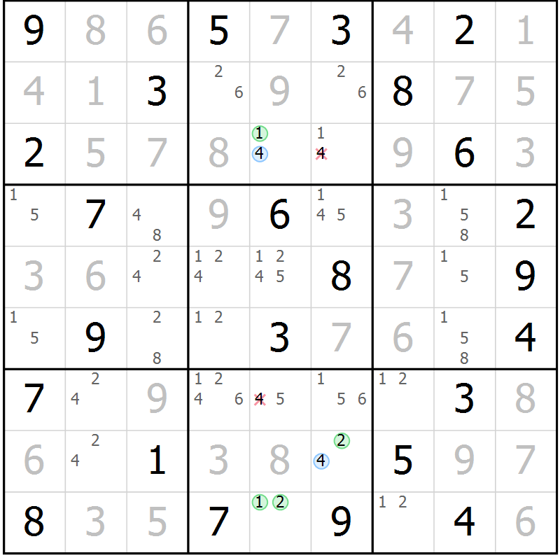 Position des candidats pour la solution de la Gr 37 page 40 du magazine de sudoku Virtuose n° 113