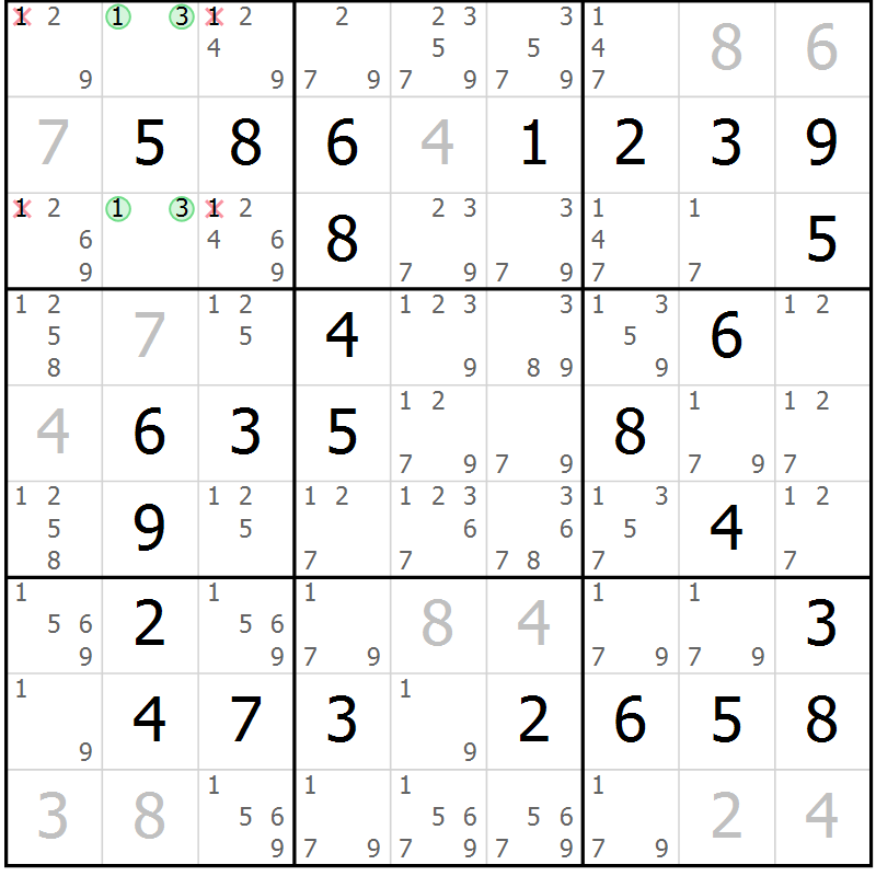 Position des candidats pour la solution de la Gr 38 page 41 du magazine de sudoku Virtuose n° 113