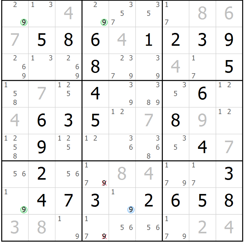 Position des candidats pour la solution de la Gr 38 page 41 du magazine de sudoku Virtuose n° 113