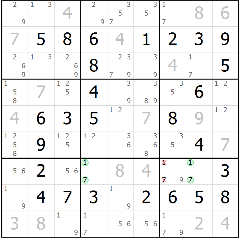 Position des candidats pour la solution de la Gr 38 page 41 du magazine de sudoku Virtuose n° 113
