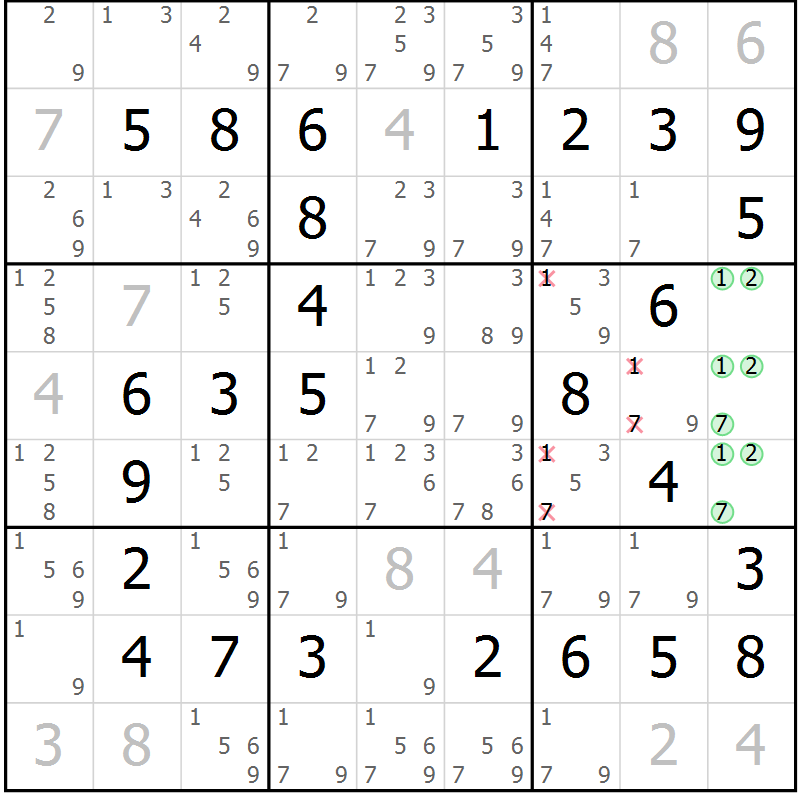 Position des candidats pour la solution de la Gr 38 page 41 du magazine de sudoku Virtuose n° 113