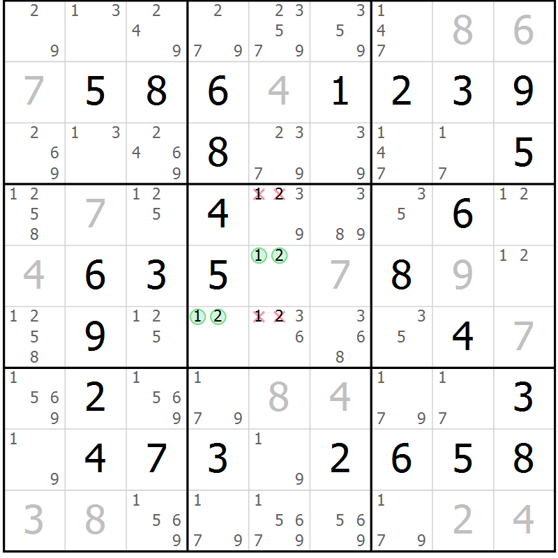 Position des candidats pour la solution de la Gr 38 page 41 du magazine de sudoku Virtuose n° 113