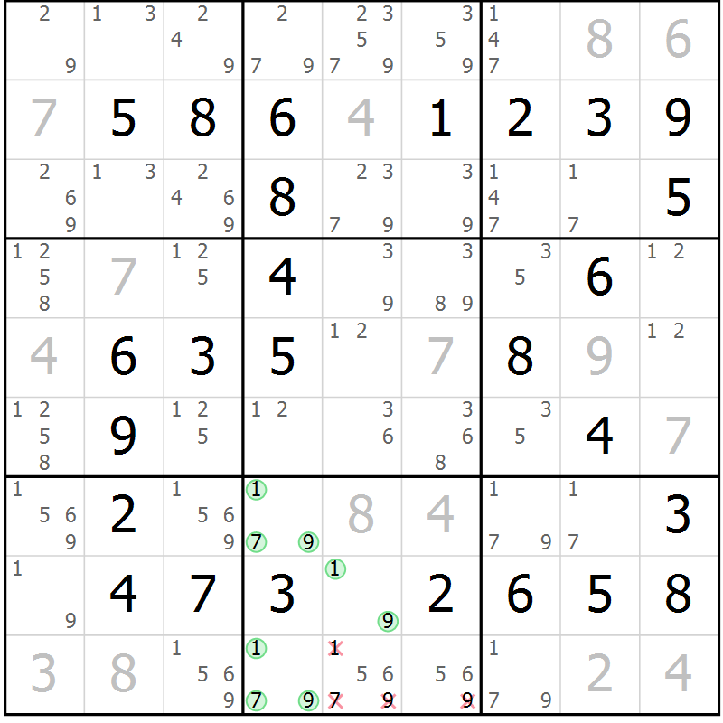 Position des candidats pour la solution de la Gr 38 page 41 du magazine de sudoku Virtuose n° 113