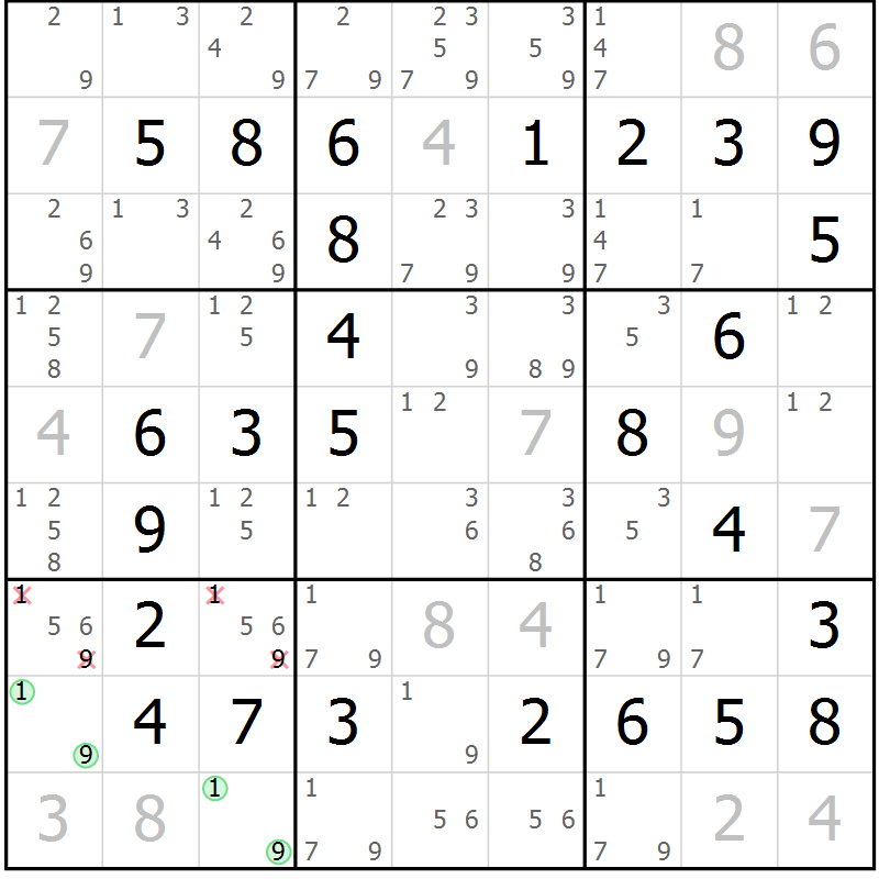Position des candidats pour la solution de la Gr 38 page 41 du magazine de sudoku Virtuose n° 113