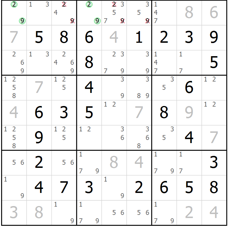 Position des candidats pour la solution de la Gr 38 page 41 du magazine de sudoku Virtuose n° 113