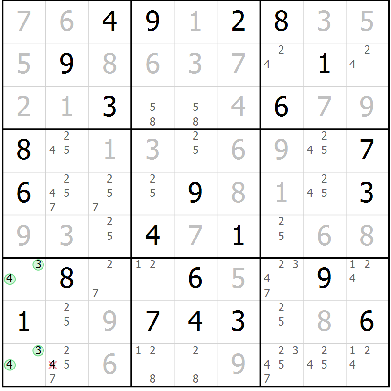 Position des candidats pour la solution de la Gr 39 page 42 du magazine de sudoku Virtuose n° 113
