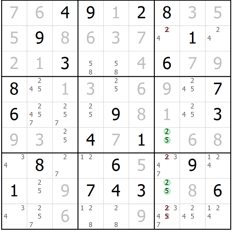 Position des candidats pour la solution de la Gr 39 page 42 du magazine de sudoku Virtuose n° 113