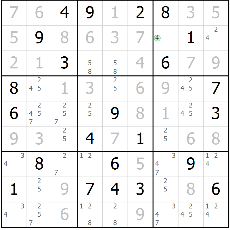 Position des candidats pour la solution de la Gr 39 page 42 du magazine de sudoku Virtuose n° 113