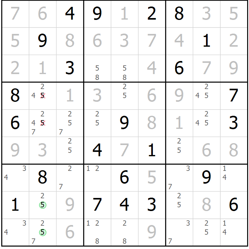 Position des candidats pour la solution de la Gr 39 page 42 du magazine de sudoku Virtuose n° 113