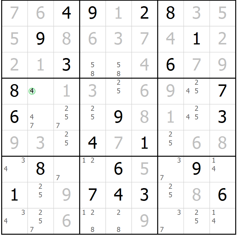 Position des candidats pour la solution de la Gr 39 page 42 du magazine de sudoku Virtuose n° 113