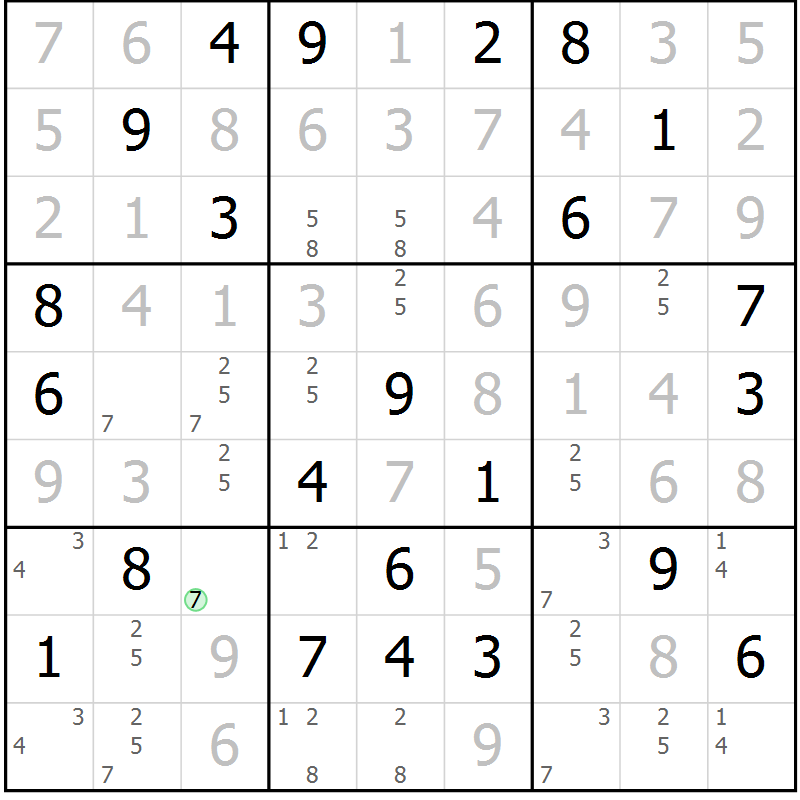 Position des candidats pour la solution de la Gr 39 page 42 du magazine de sudoku Virtuose n° 113