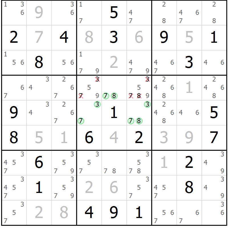 Position des candidats pour la solution de la Gr 4 page 7 du magazine de sudoku Virtuose n° 113