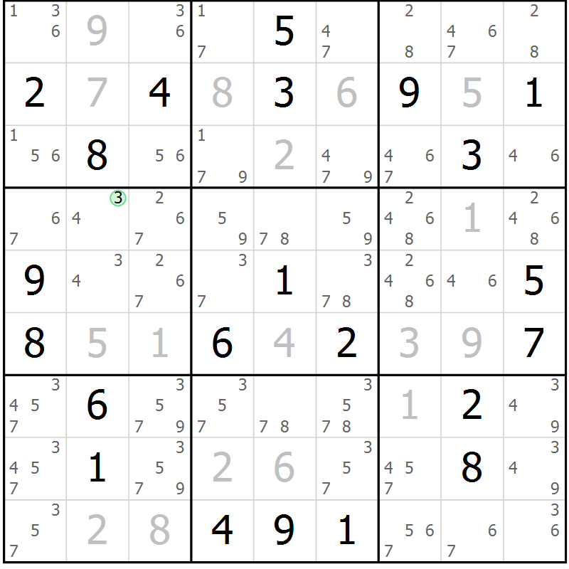 Position des candidats pour la solution de la Gr 4 page 7 du magazine de sudoku Virtuose n° 113