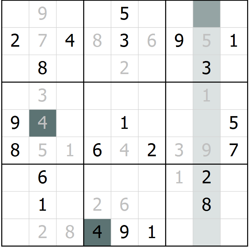 Position des candidats pour la solution de la Gr 4 page 7 du magazine de sudoku Virtuose n° 113