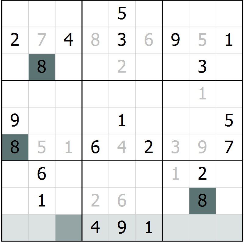 Position des candidats pour la solution de la Gr 4 page 7 du magazine de sudoku Virtuose n° 113