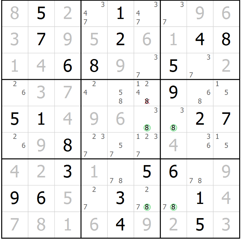 Position des candidats pour la solution de la Gr 40 page 43 du magazine de sudoku Virtuose n° 113