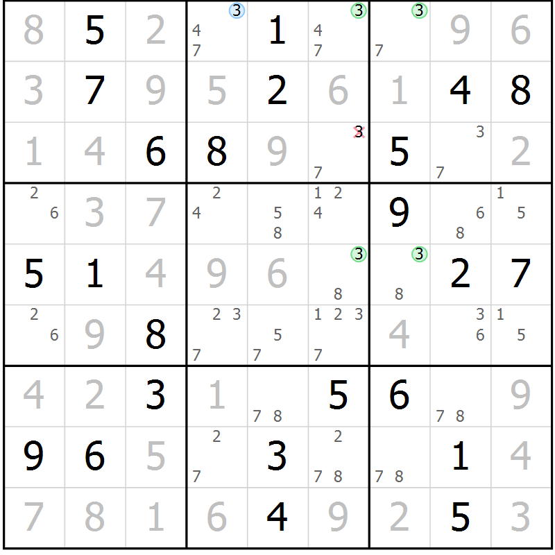 Position des candidats pour la solution de la Gr 40 page 43 du magazine de sudoku Virtuose n° 113