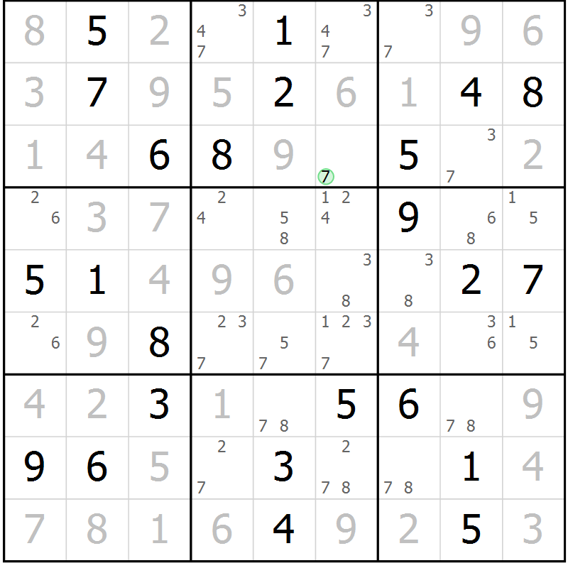 Position des candidats pour la solution de la Gr 40 page 43 du magazine de sudoku Virtuose n° 113