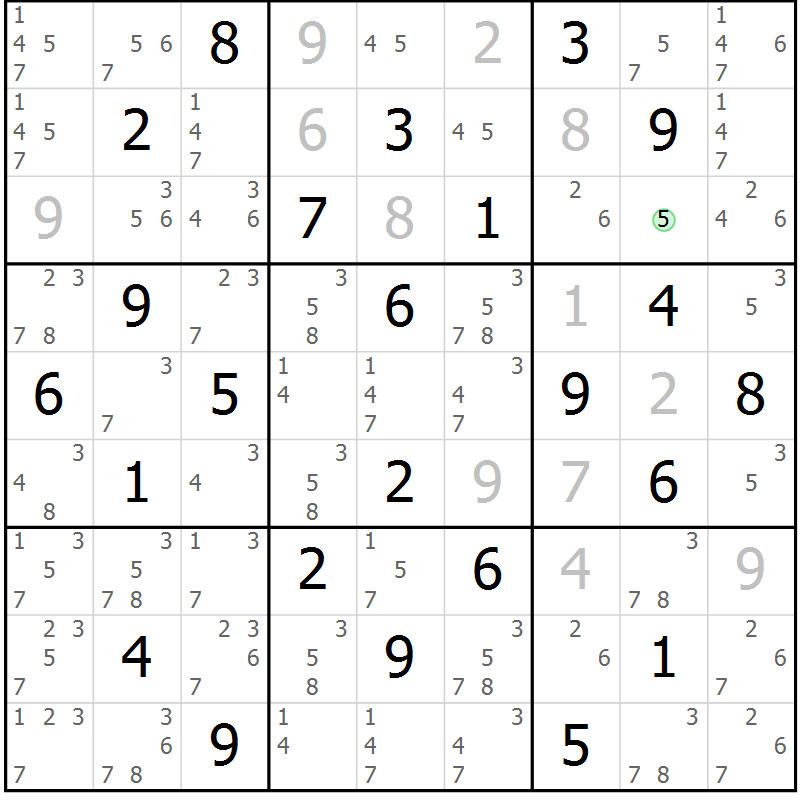 Position des candidats pour la solution de la Gr 41 page 44 du magazine de sudoku Virtuose n° 113