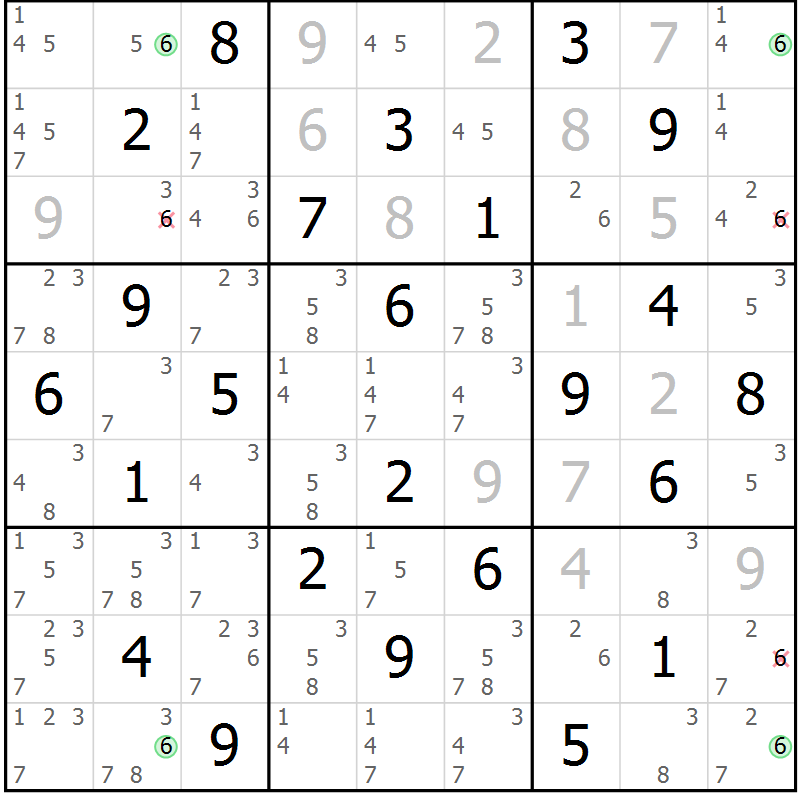 Position des candidats pour la solution de la Gr 41 page 44 du magazine de sudoku Virtuose n° 113