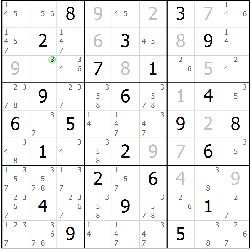 Position des candidats pour la solution de la Gr 41 page 44 du magazine de sudoku Virtuose n° 113