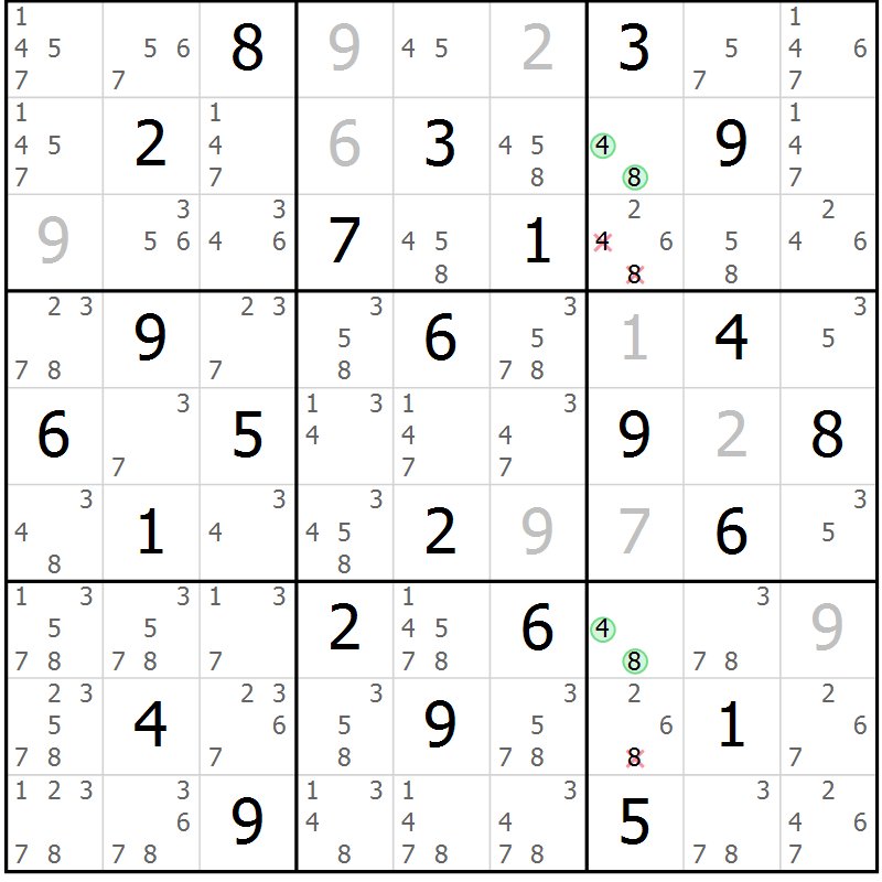 Position des candidats pour la solution de la Gr 41 page 44 du magazine de sudoku Virtuose n° 113