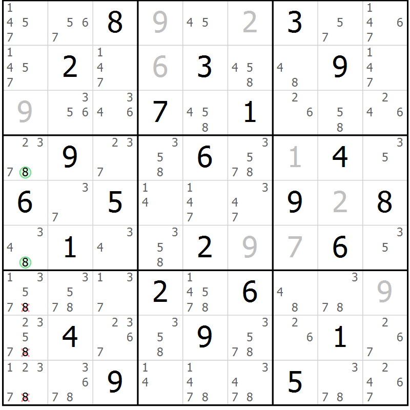 Position des candidats pour la solution de la Gr 41 page 44 du magazine de sudoku Virtuose n° 113