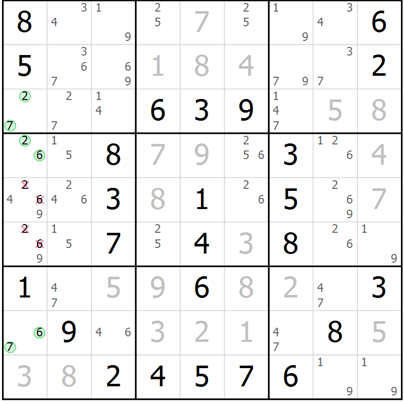 Position des candidats pour la solution de la Gr 42 page 45 du magazine de sudoku Virtuose n° 113
