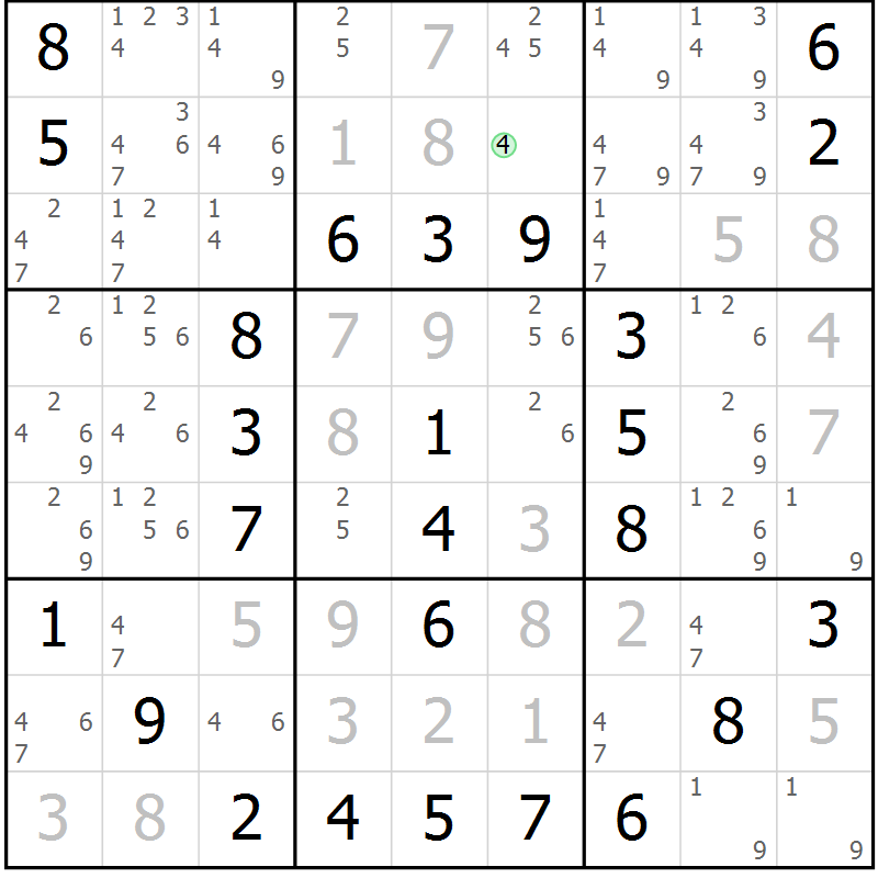 Position des candidats pour la solution de la Gr 42 page 45 du magazine de sudoku Virtuose n° 113