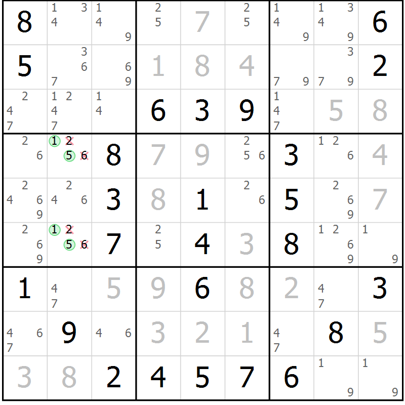 Position des candidats pour la solution de la Gr 42 page 45 du magazine de sudoku Virtuose n° 113