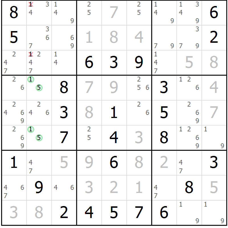 Position des candidats pour la solution de la Gr 42 page 45 du magazine de sudoku Virtuose n° 113
