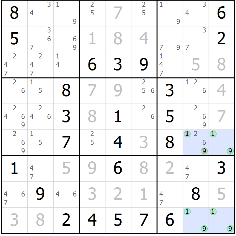 Position des candidats pour la solution de la Gr 42 page 45 du magazine de sudoku Virtuose n° 113