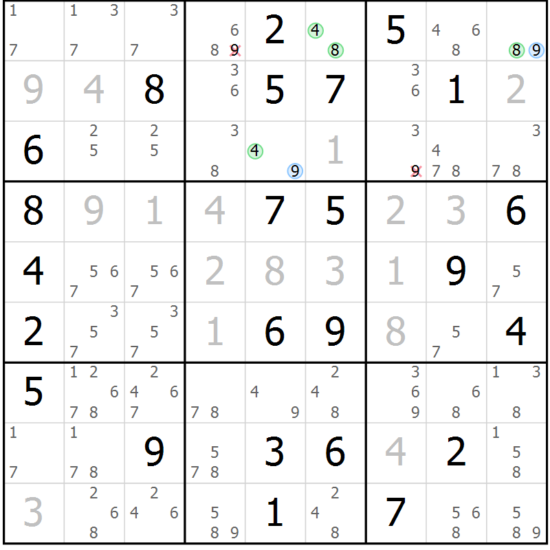 Position des candidats pour la solution de la Gr 43 page 46 du magazine de sudoku Virtuose n° 113