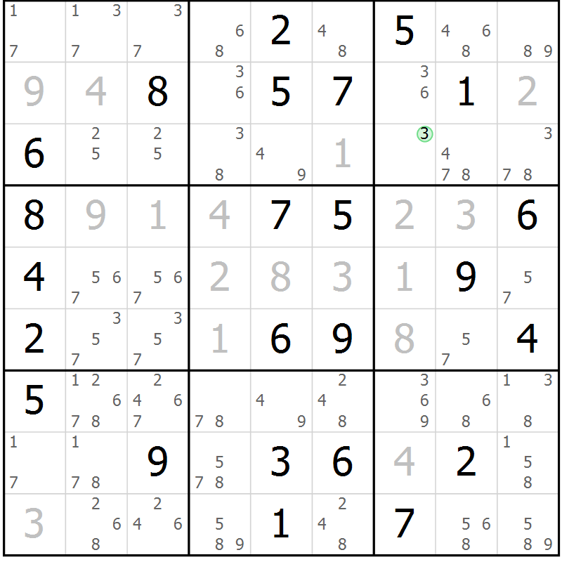 Position des candidats pour la solution de la Gr 43 page 46 du magazine de sudoku Virtuose n° 113