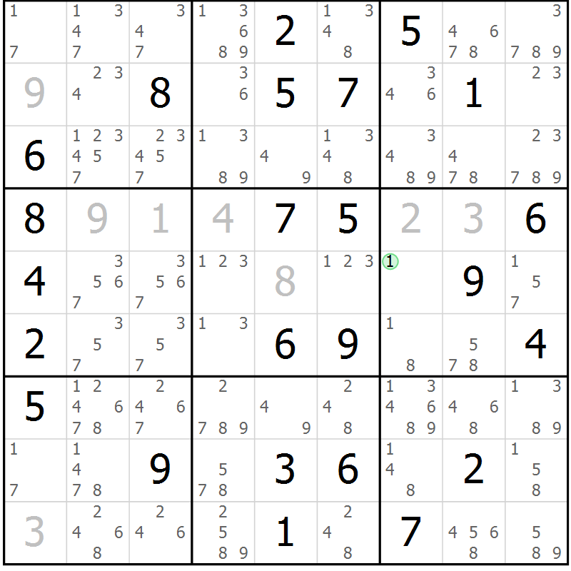 Position des candidats pour la solution de la Gr 43 page 46 du magazine de sudoku Virtuose n° 113