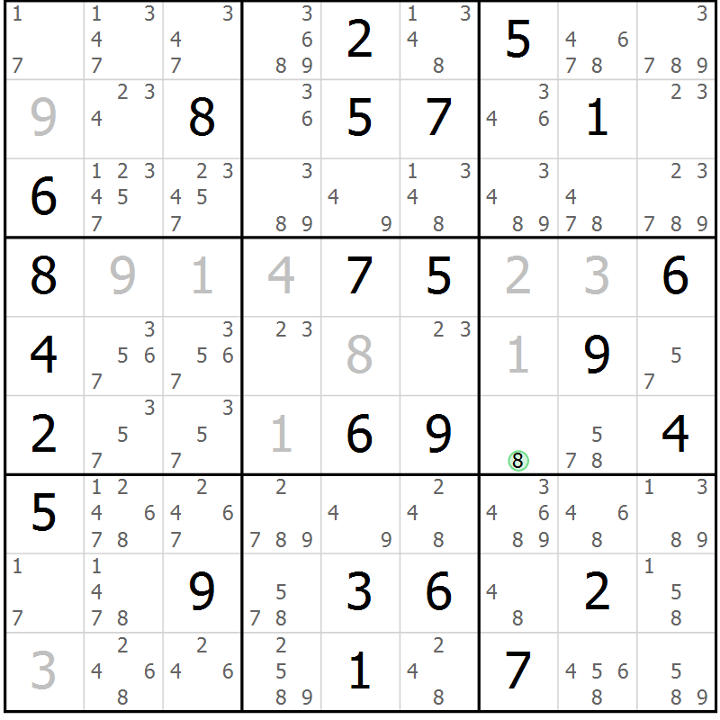 Position des candidats pour la solution de la Gr 43 page 46 du magazine de sudoku Virtuose n° 113