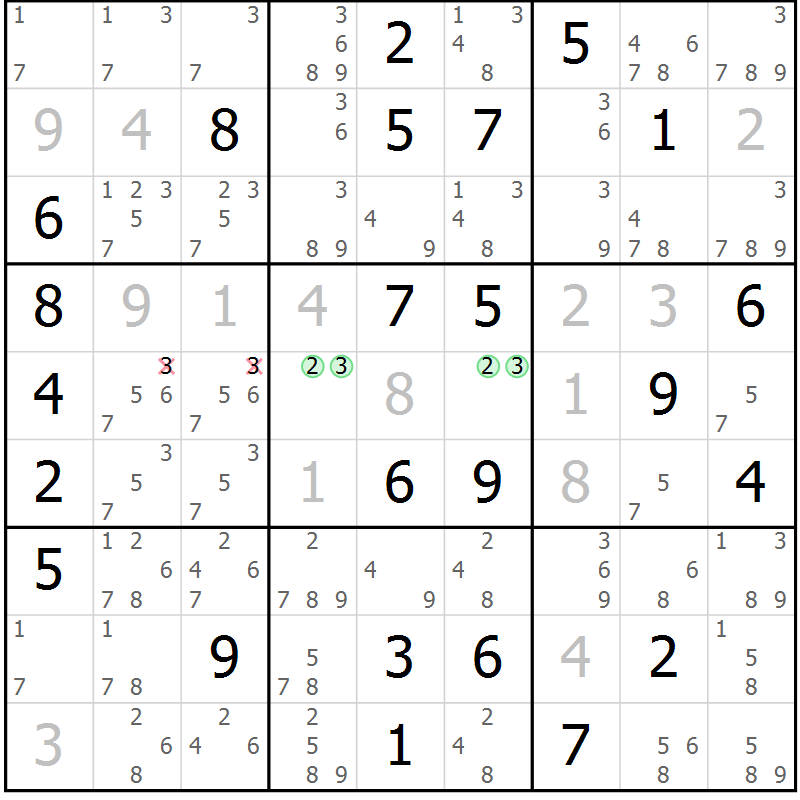 Position des candidats pour la solution de la Gr 43 page 46 du magazine de sudoku Virtuose n° 113