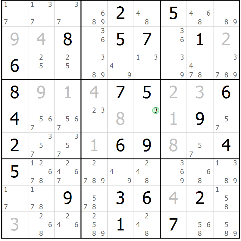 Position des candidats pour la solution de la Gr 43 page 46 du magazine de sudoku Virtuose n° 113