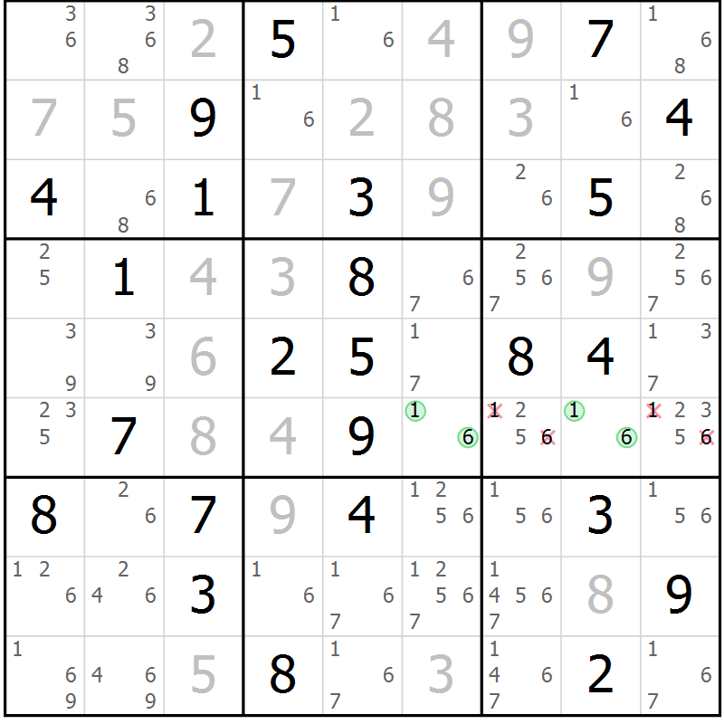 Position des candidats pour la solution de la Gr 44 page 47 du magazine de sudoku Virtuose n° 113