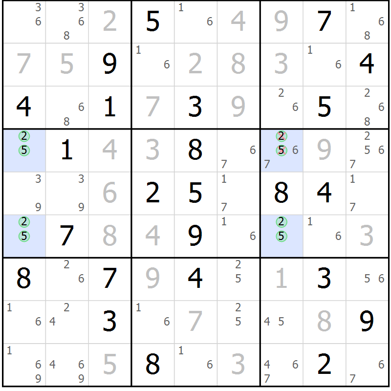 Position des candidats pour la solution de la Gr 44 page 47 du magazine de sudoku Virtuose n° 113