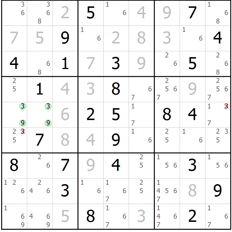 Position des candidats pour la solution de la Gr 44 page 47 du magazine de sudoku Virtuose n° 113