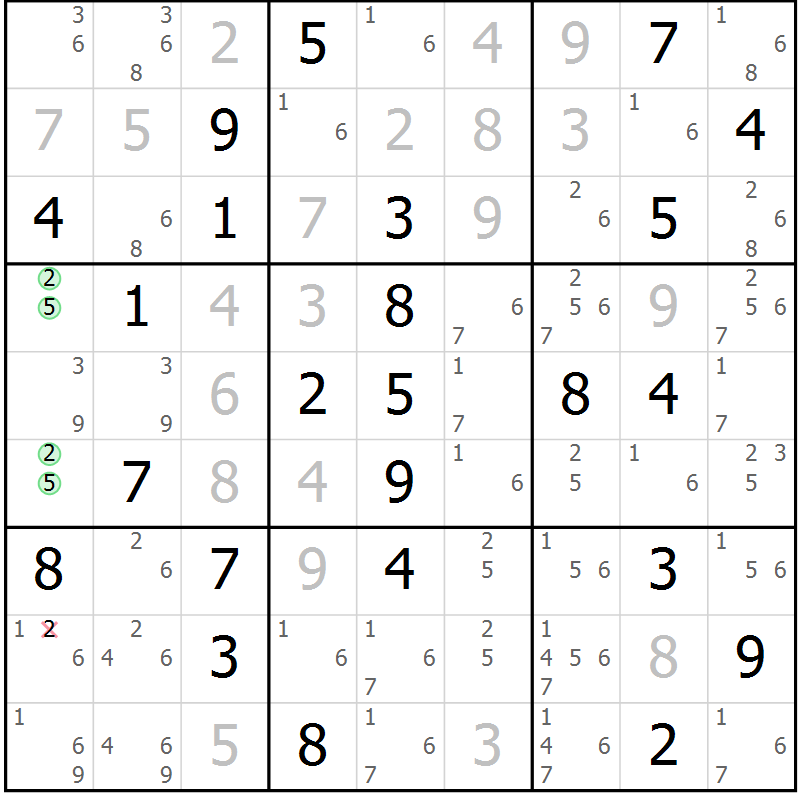 Position des candidats pour la solution de la Gr 44 page 47 du magazine de sudoku Virtuose n° 113